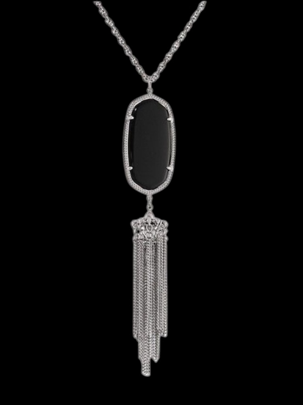 Kendra Scott Rayne Silver Long Pendant Necklace in Black Opaque Glass - Picture 8 of 8